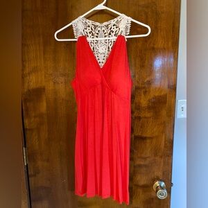 Red Sleeveless Dress with Lace Detail